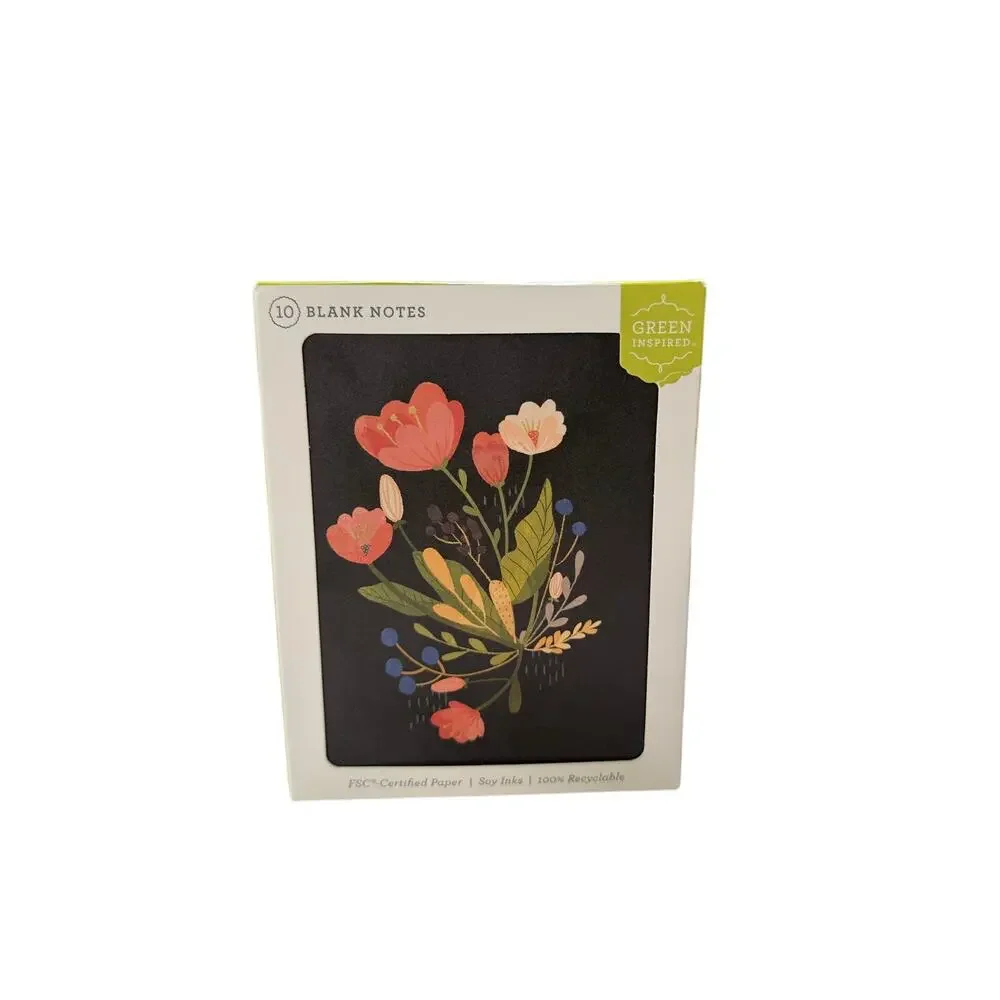 Green Inspired Floral Blank Note Cards with Envelopes Set of 10 Stationery